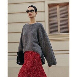 NWT Commense Gray Warm Wool Blend Sweater Minimalist Oversized L Hi Lo Hem